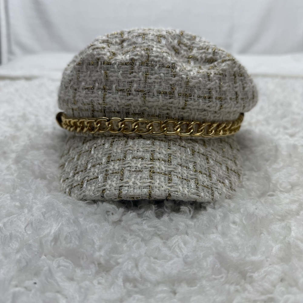 Women's Tweed Newsboy‎ Cap with Gold Chain Detail